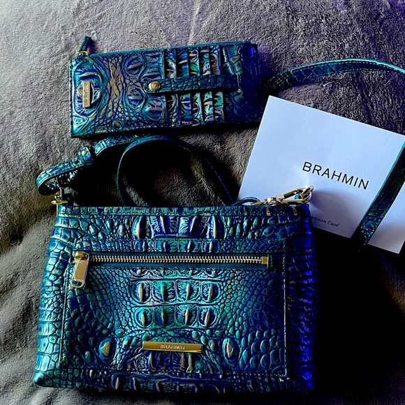 Brahmin Handbags - Brahmin Vida Dragon Melbourne cross body bag. Blue/Silver w/alligator.